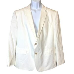 J. Ferrar Suit Jacket Blazer Mens 48R Slim White Formal Business Cotton Academia